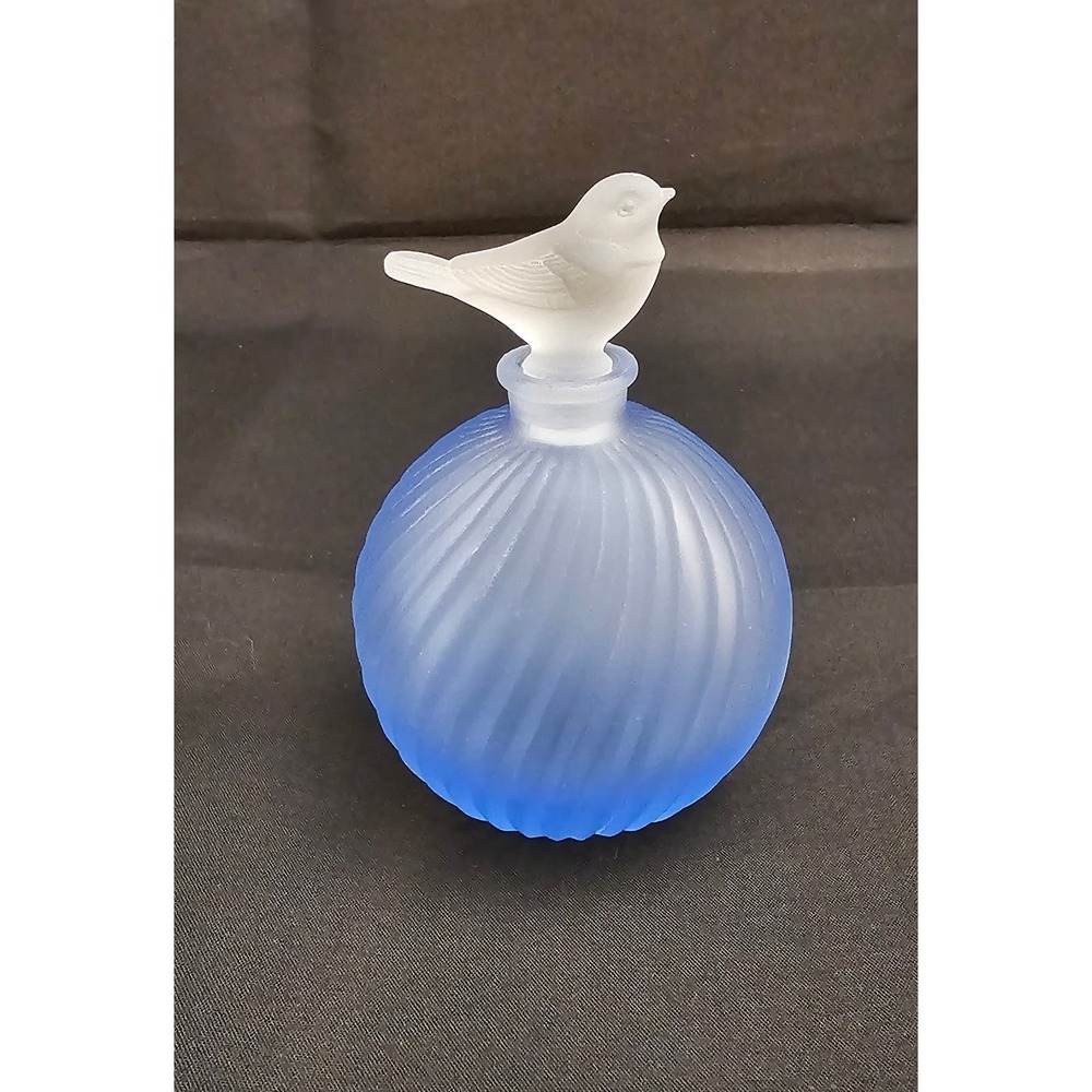 Vintage Blue Frosted Round Perfume Bottle with Stopper